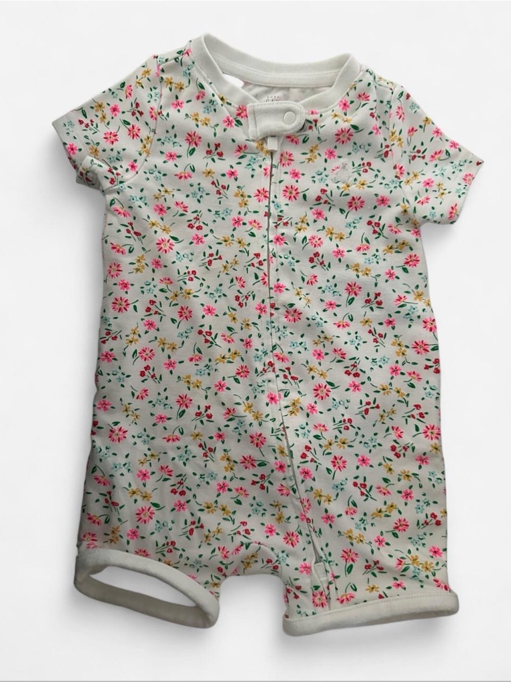 Gap baby Floral Baby Short Sleeve Zip Romper - Pink & Yellow Flowers 0-3mo